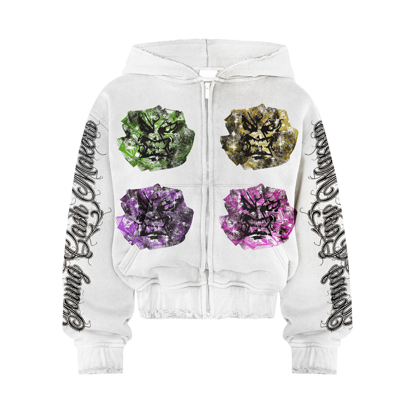 Angry Money White Zip Up Hoodie