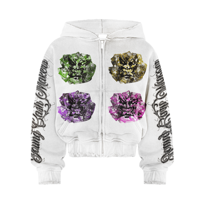 Angry Money White Zip Up Hoodie